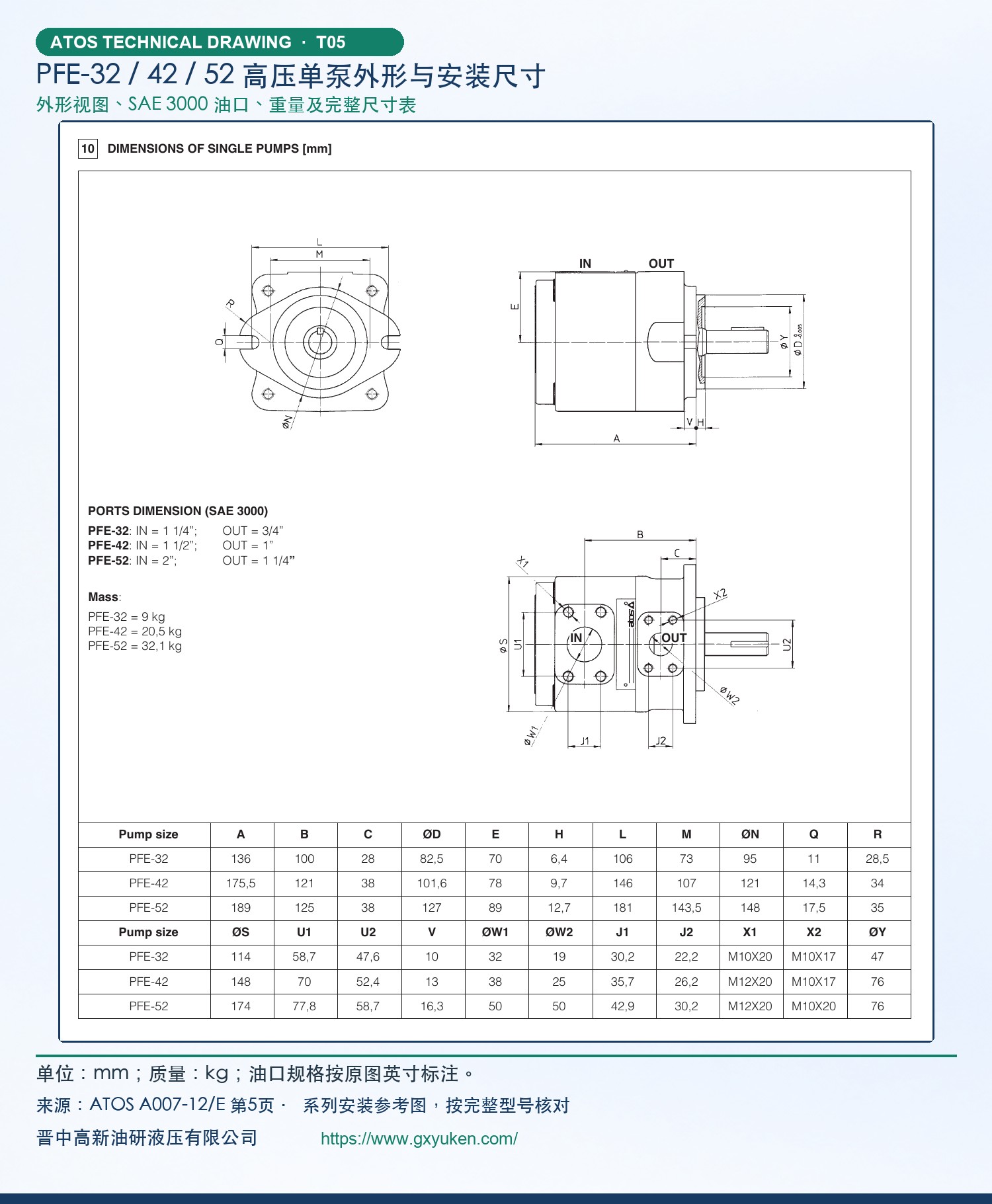 PFE-32、PFE-42、PFE-52高压单泵外形与安装尺寸
